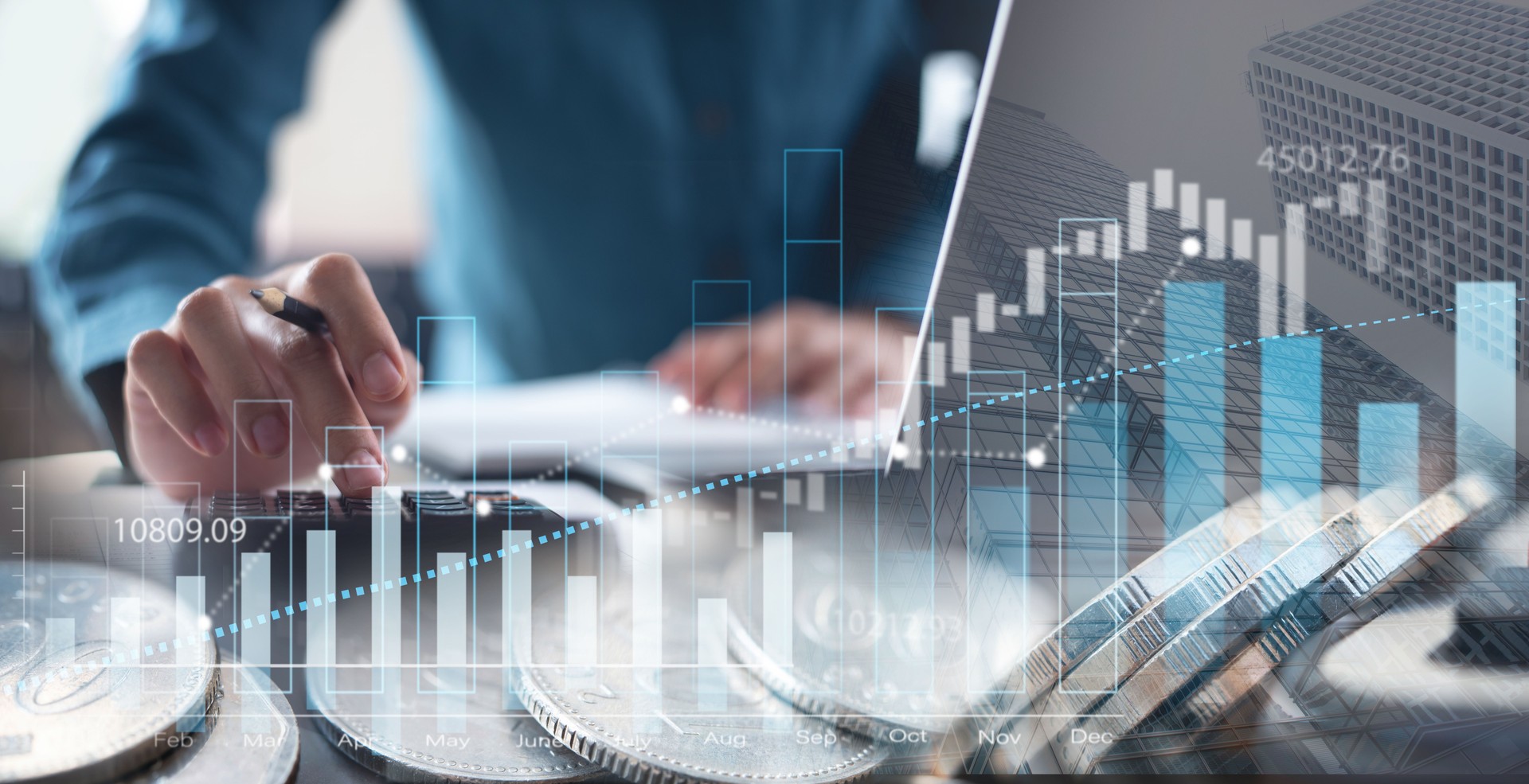 Finance, banking and investment, Asset allocation, budget management concept. Business woman calculating financial report, cost control and budgeting with business data graph growth chart