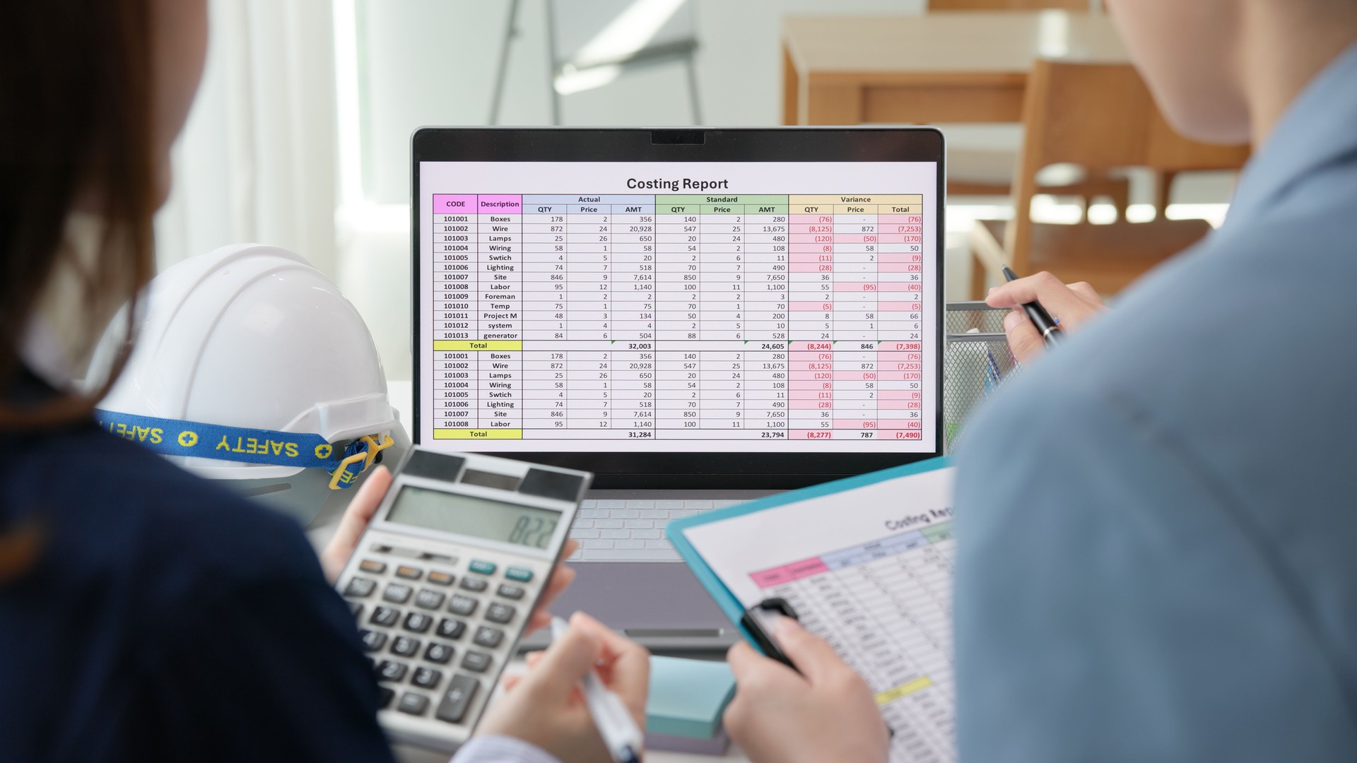 Expert woman asian people discuss review data number costing managerial account prepare monthly actual cost variance report income tax at audit office. ESG budget control ERP process service project.